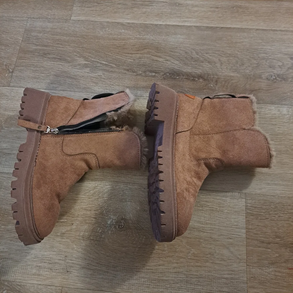 Fashion Boots Tan Brown Mid-Calf Suede Like Faux Fur-Lined Zipper Women Size 39